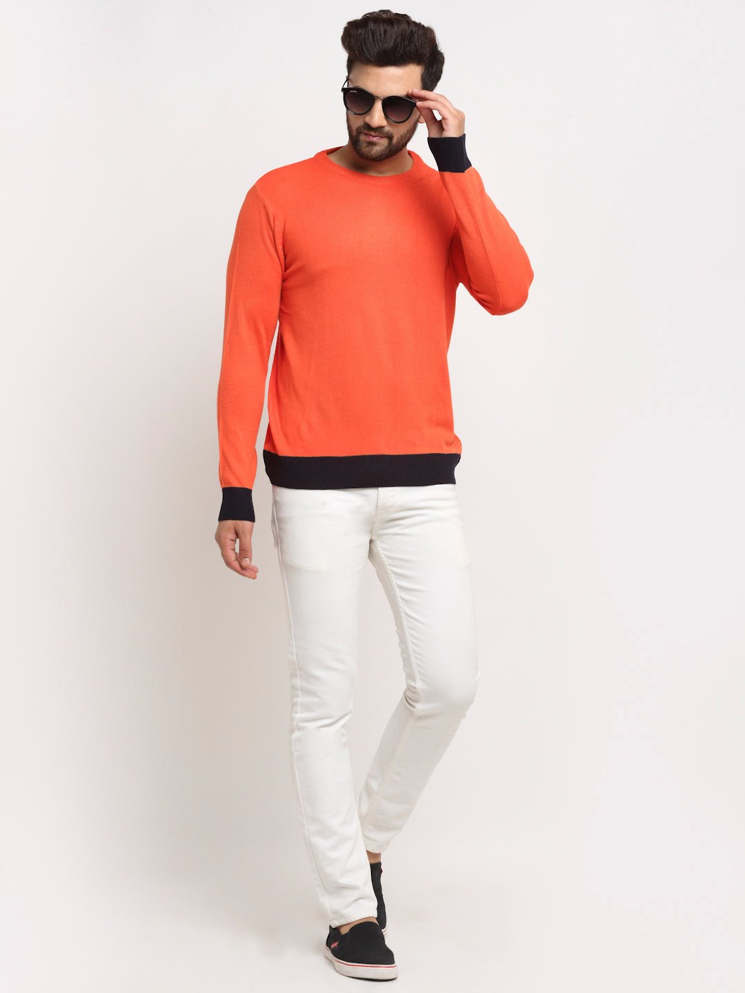 Orange Colourblocked Round Neck Sweater - clubyork