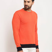 Orange Colourblocked Round Neck Sweater - clubyork