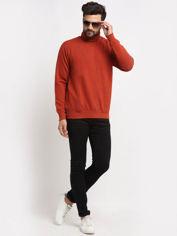 Orange Solid Shawl Neck Sweatshirt