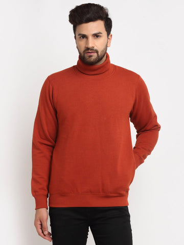 Orange Solid Shawl Neck Sweatshirt