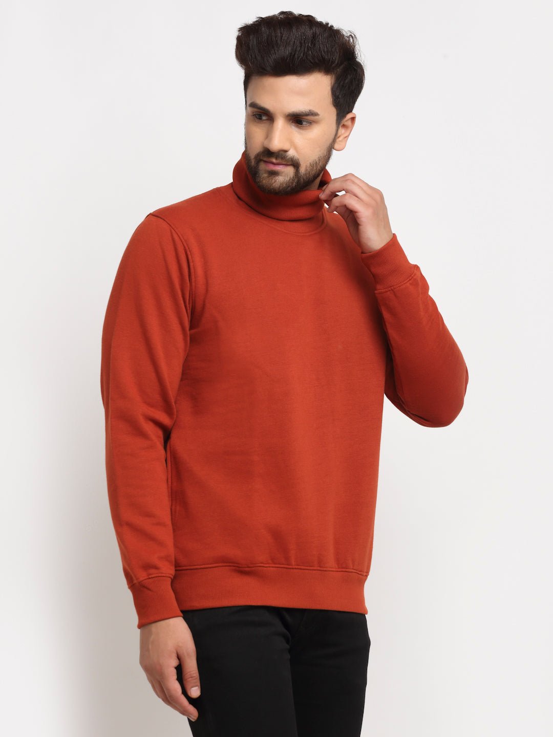 Orange Solid Shawl Neck Sweatshirt - clubyork