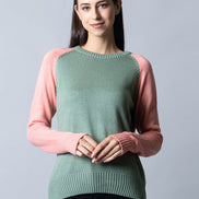 Peach Round Neck Colorblocked Sweater - clubyork