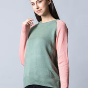 Peach Round Neck Colorblocked Sweater - clubyork