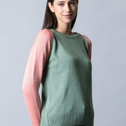 Peach Round Neck Colorblocked Sweater - clubyork