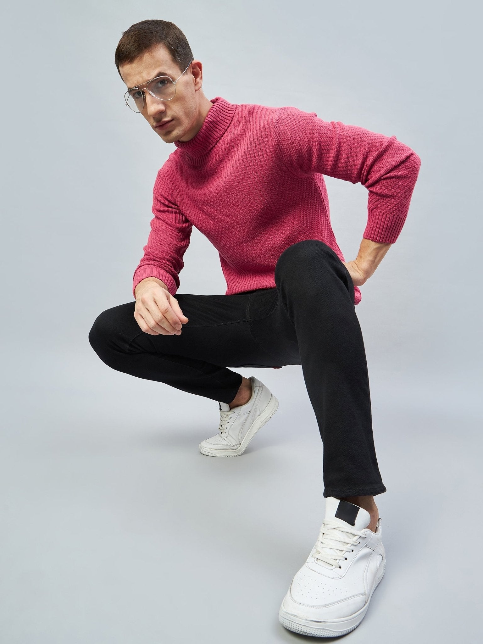 Pink Ribbed High Neck Sweater - clubyork