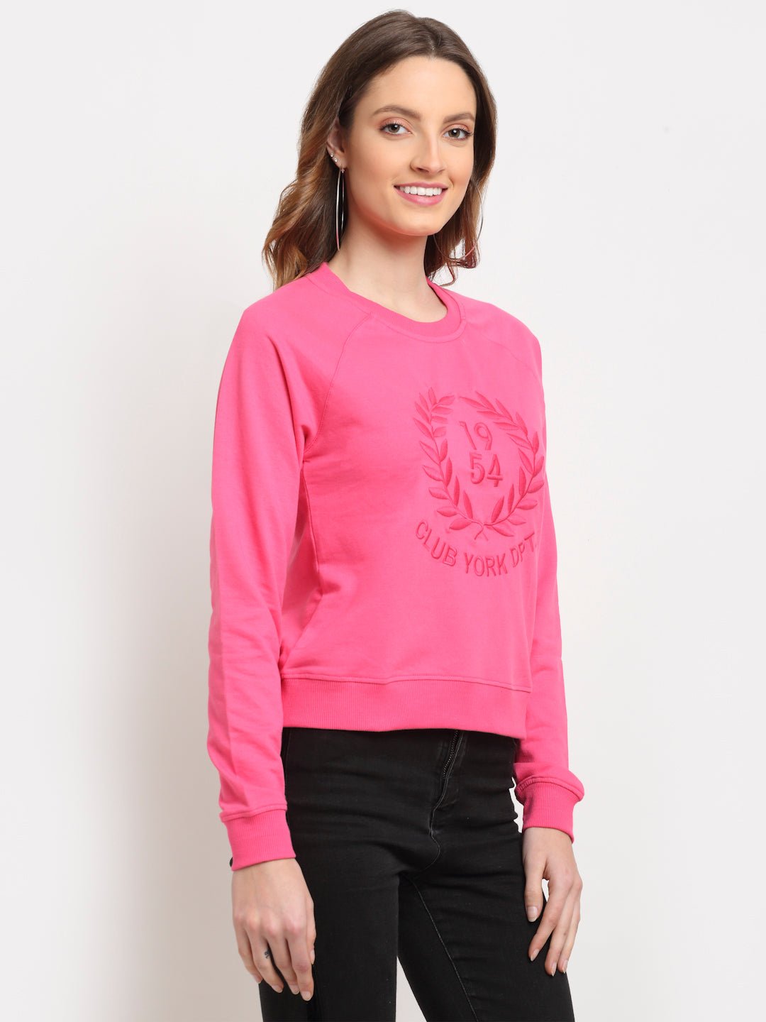 Pink Typography Print Round Neck Sweatshirt - clubyork