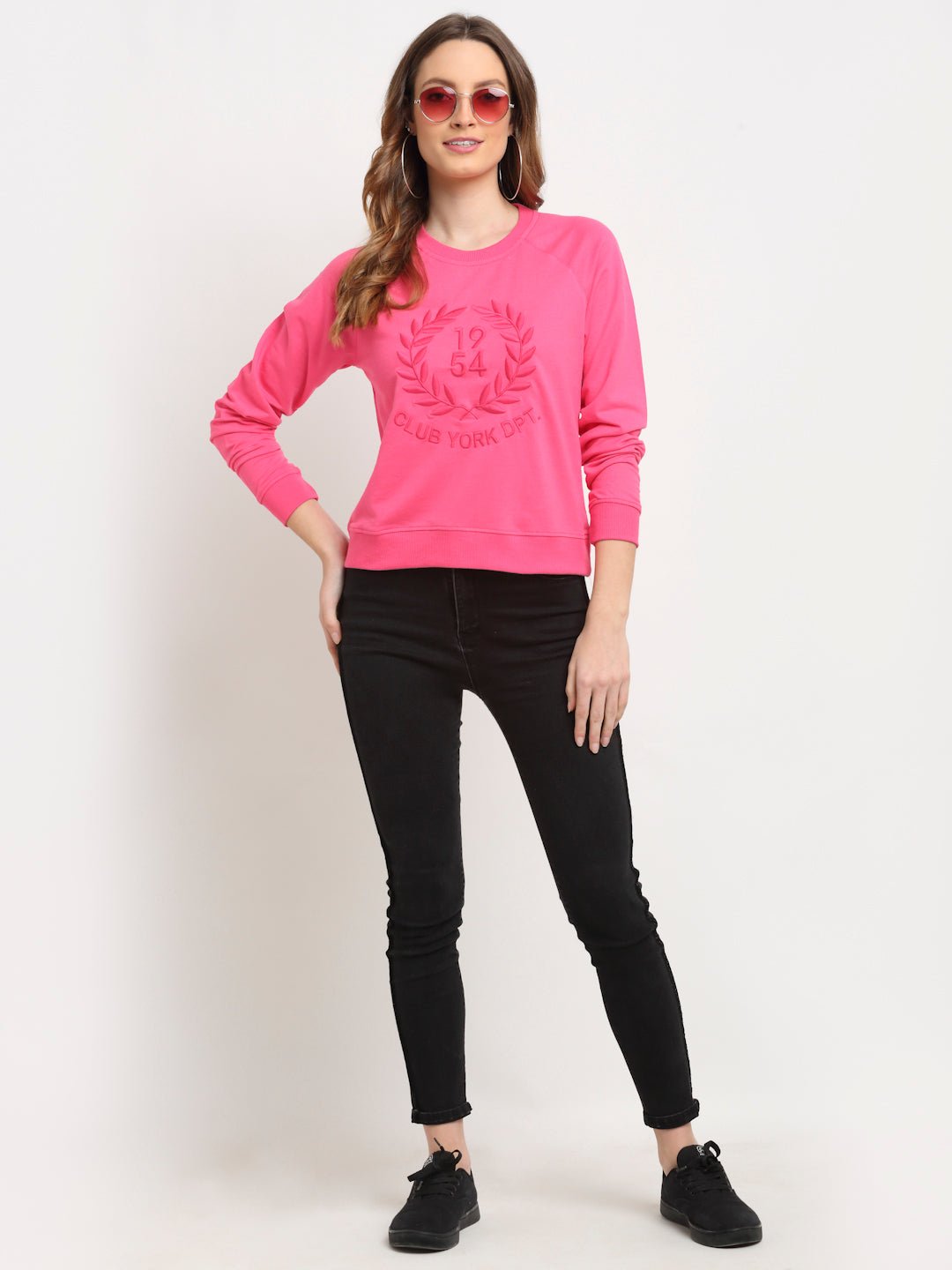 Pink Typography Print Round Neck Sweatshirt - clubyork