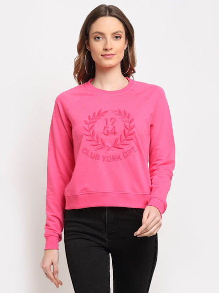 Pink Typography Print Round Neck Sweatshirt - clubyork