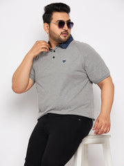 Plus Size Grey Melange Polo T-Shirt