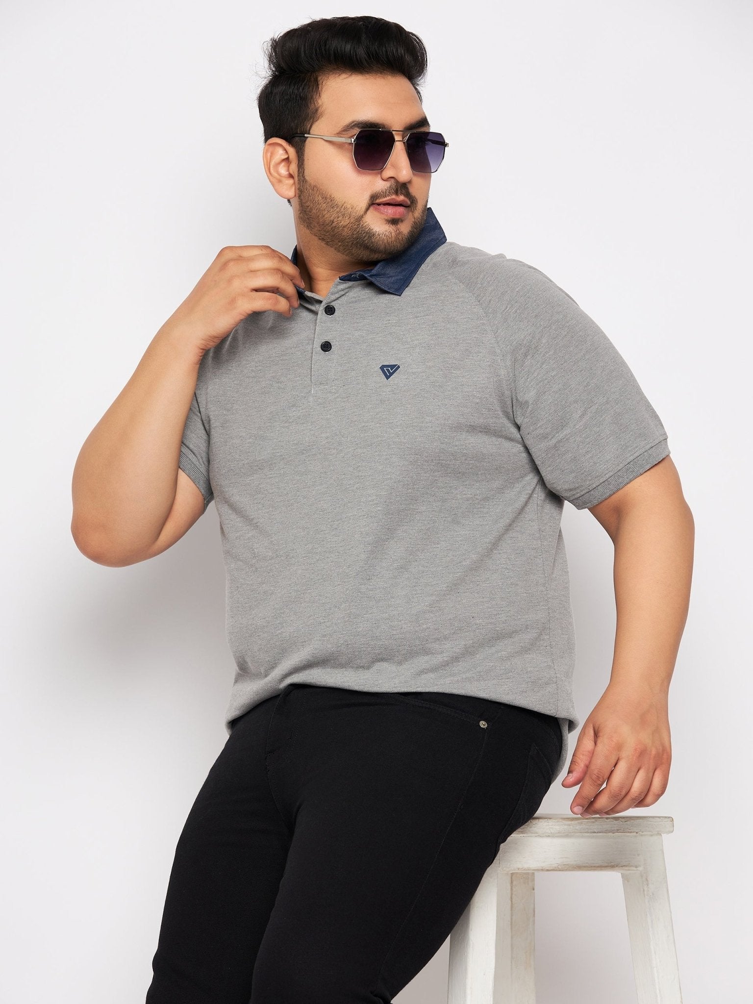 Plus Size Grey Melange Polo T-Shirt - clubyork