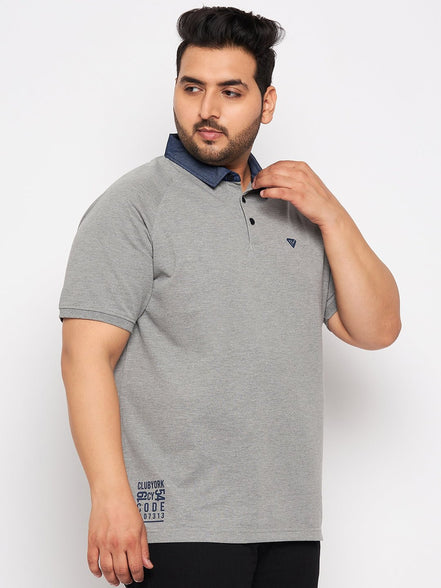 Plus Size Grey Melange Polo T-Shirt - clubyork