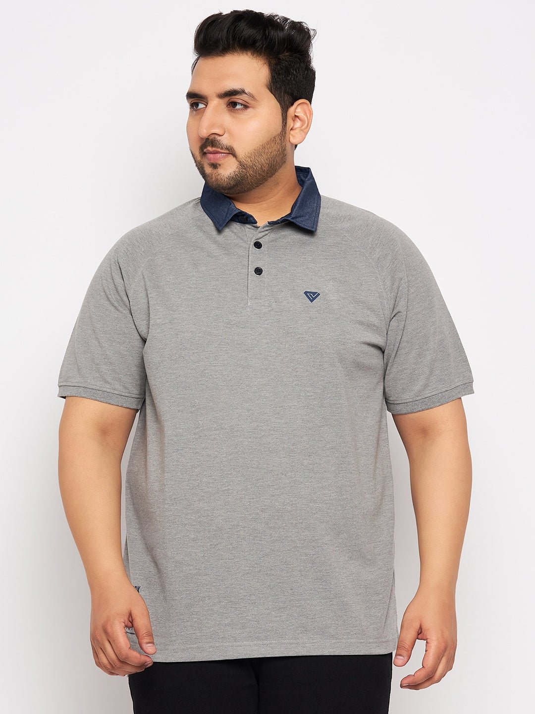 Plus Size Grey Melange Polo T-Shirt - clubyork
