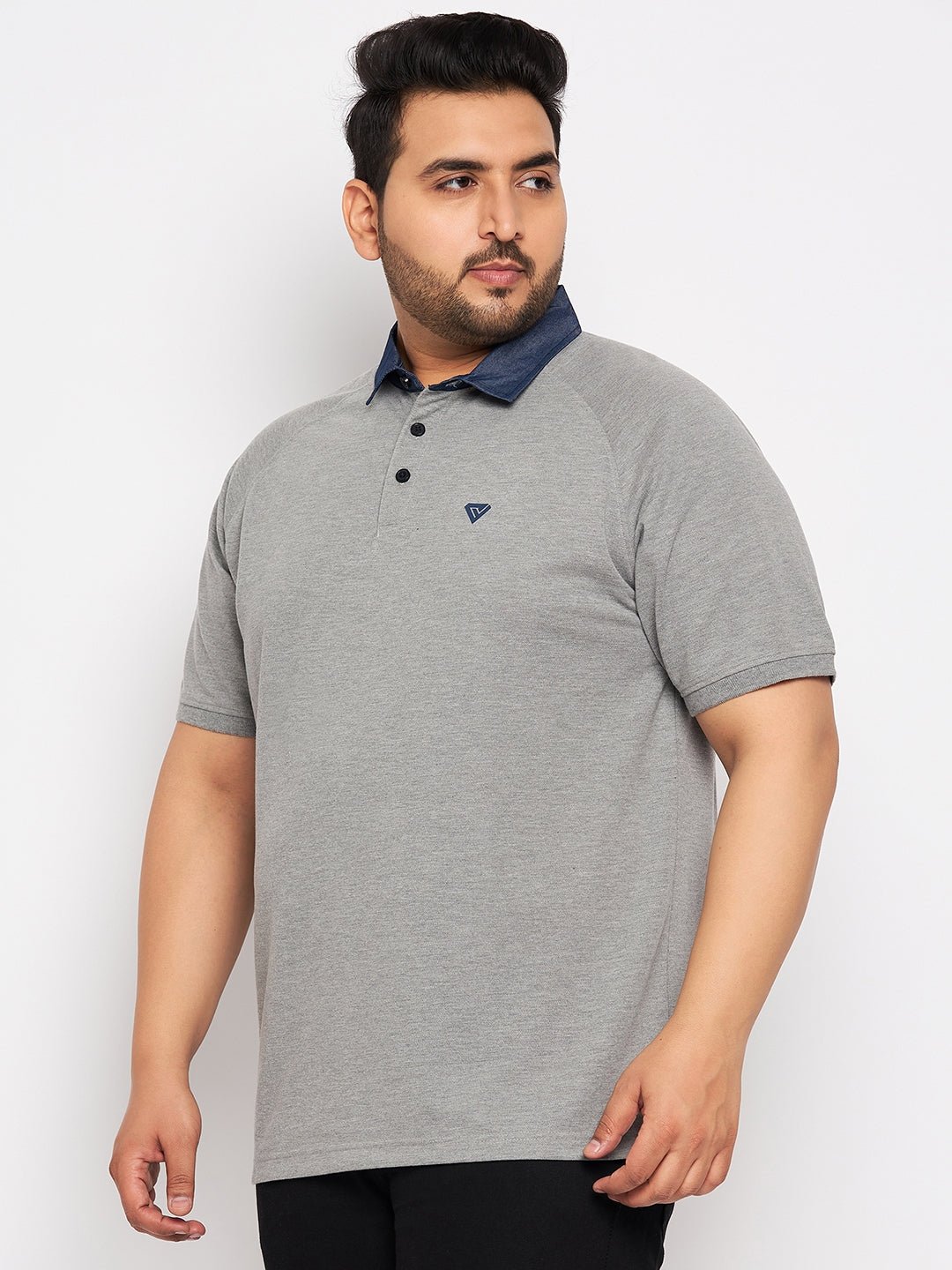 Plus Size Grey Melange Polo T-Shirt - clubyork