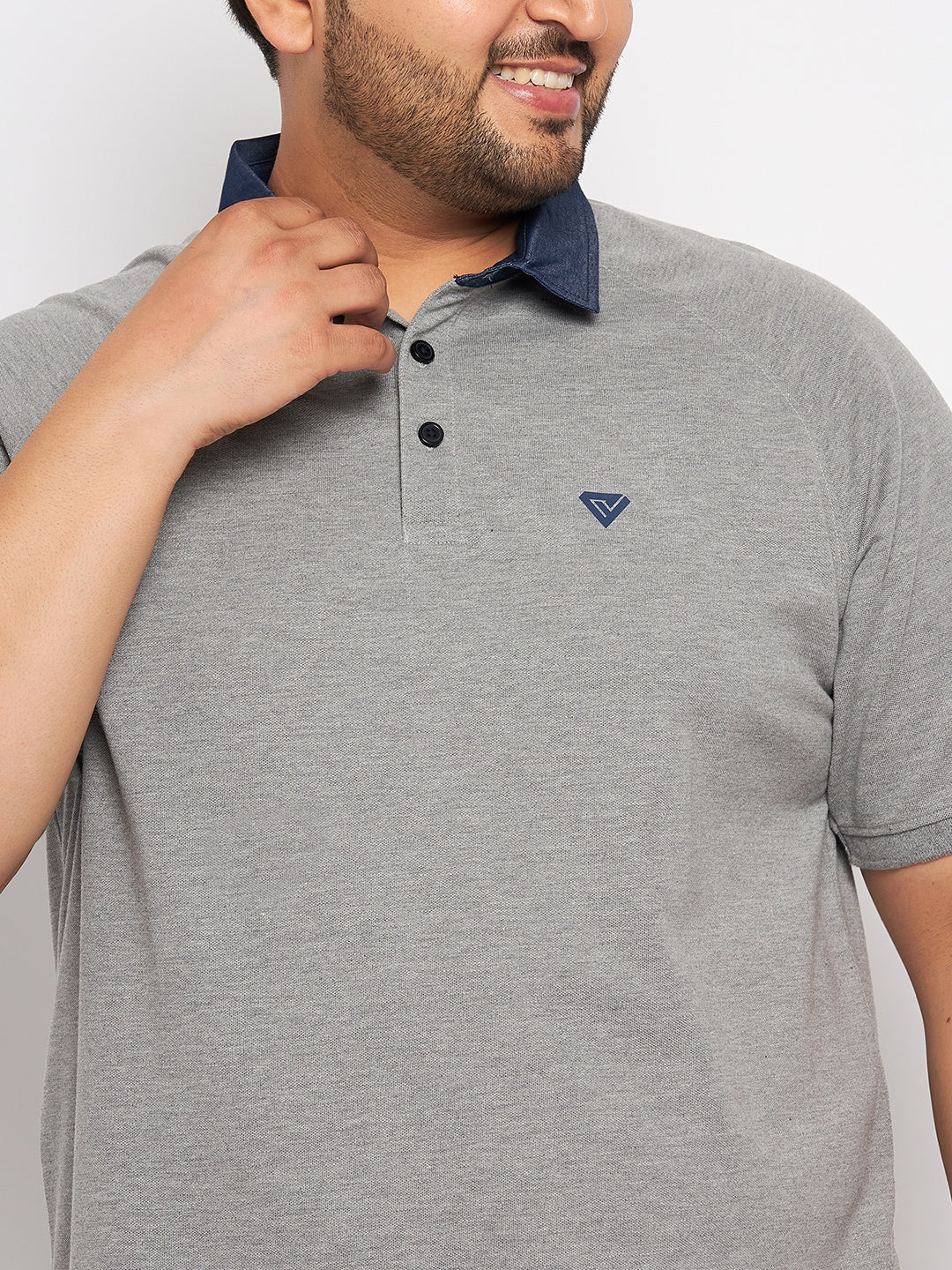 Plus Size Grey Melange Polo T-Shirt - clubyork