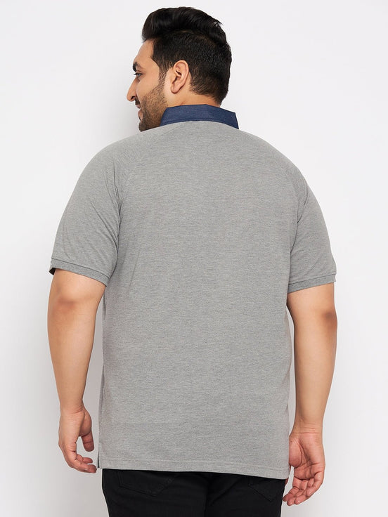 Plus Size Grey Melange Polo T-Shirt - clubyork