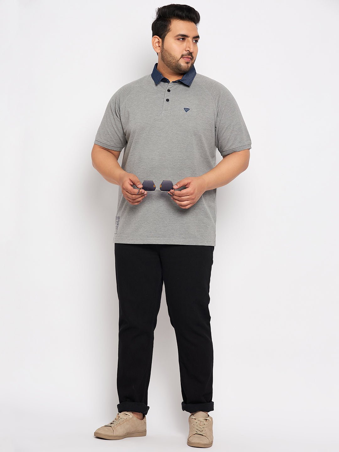 Plus Size Grey Melange Polo T-Shirt - clubyork