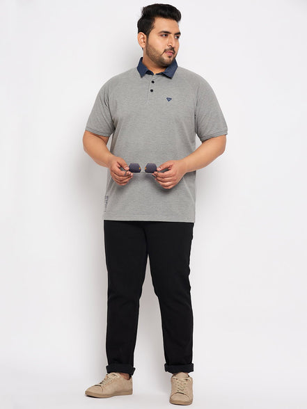 Plus Size Grey Melange Polo T-Shirt - clubyork