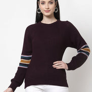 Purple Round Neck Self Design Sweater - clubyork