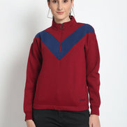 Red Colourblocked Half Zipper High Neck Sweatshirt - clubyork