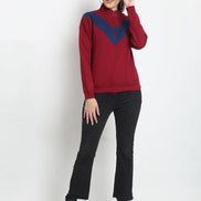 Red Colourblocked Half Zipper High Neck Sweatshirt - clubyork