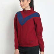 Red Colourblocked Half Zipper High Neck Sweatshirt - clubyork