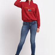Red Printed High Neck Half Zipper Sweatshirt - clubyork
