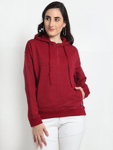 Red Solid Half Zipper Hooded Sweatshirt - clubyork