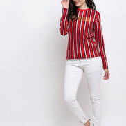 Red Striped Typography Print Round Neck Sweatshirt - clubyork