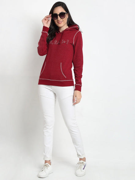 Red Typography Print Hooded Sweatshirt - clubyork