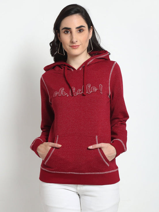 Red Typography Print Hooded Sweatshirt - clubyork