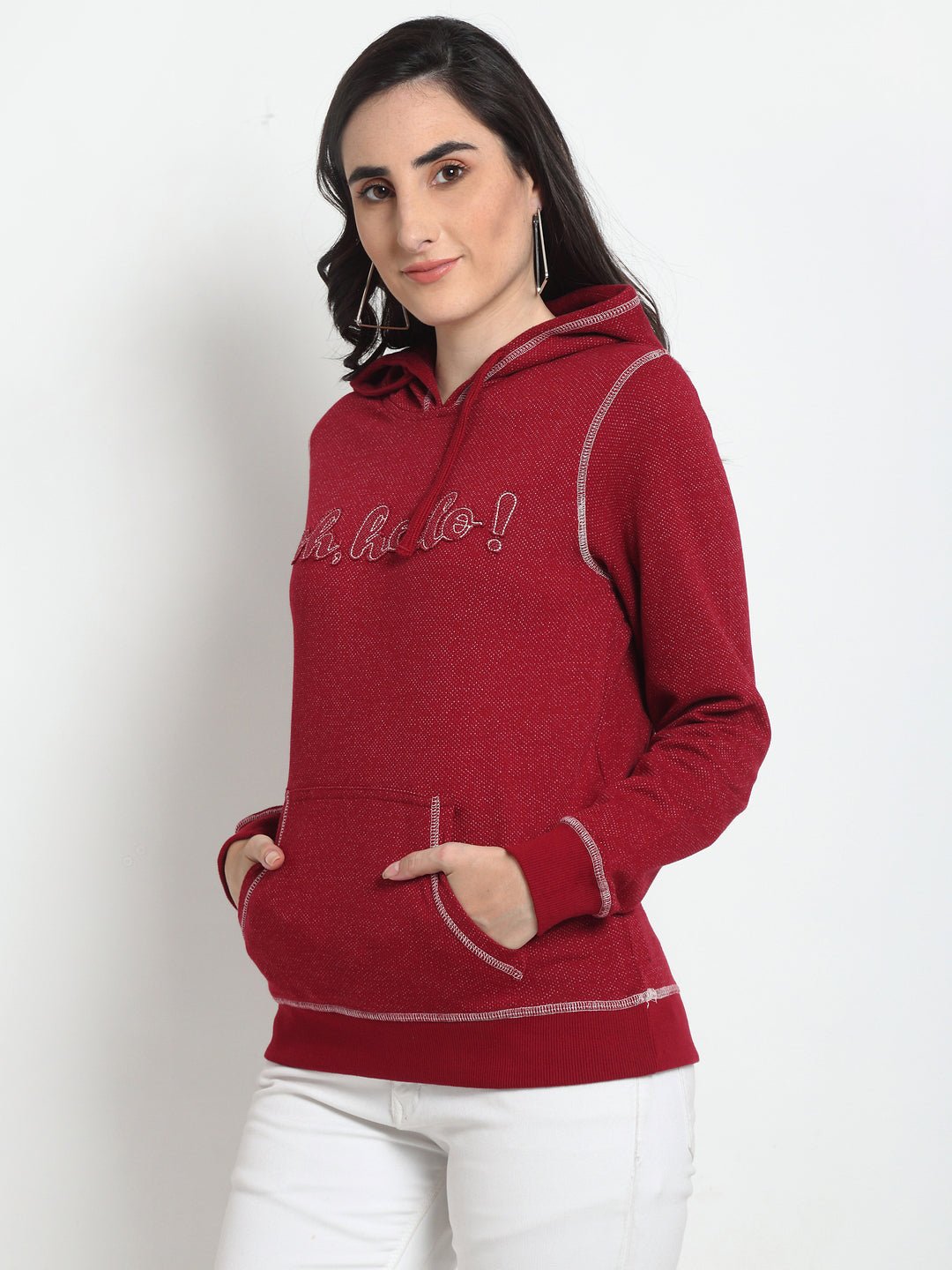 Red Typography Print Hooded Sweatshirt - clubyork