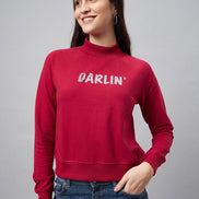 Red Typography Print Round Neck Sweatshirt - clubyork
