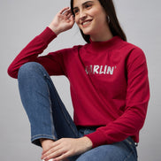 Red Typography Print Round Neck Sweatshirt - clubyork
