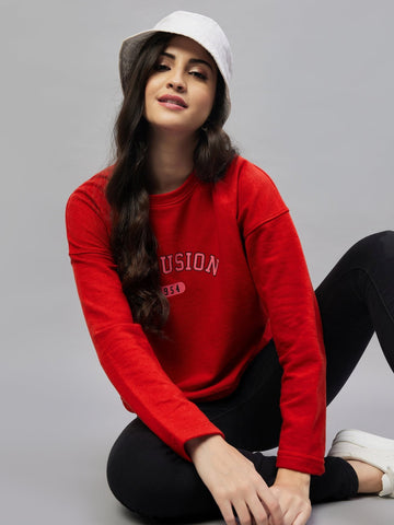 Red Typography Print Sweatshirt