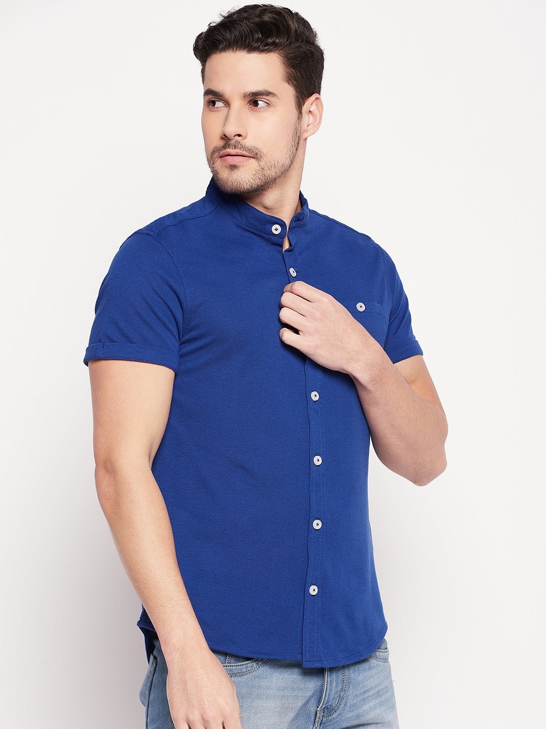 Royal Blue Henley Neck Shirt - clubyork