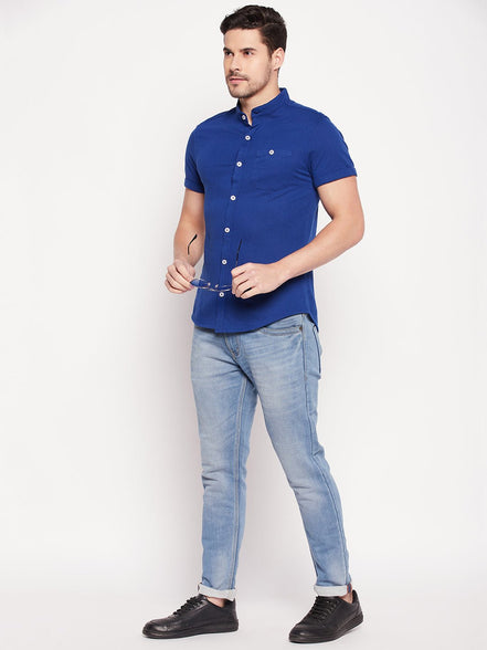 Royal Blue Henley Neck Shirt - clubyork