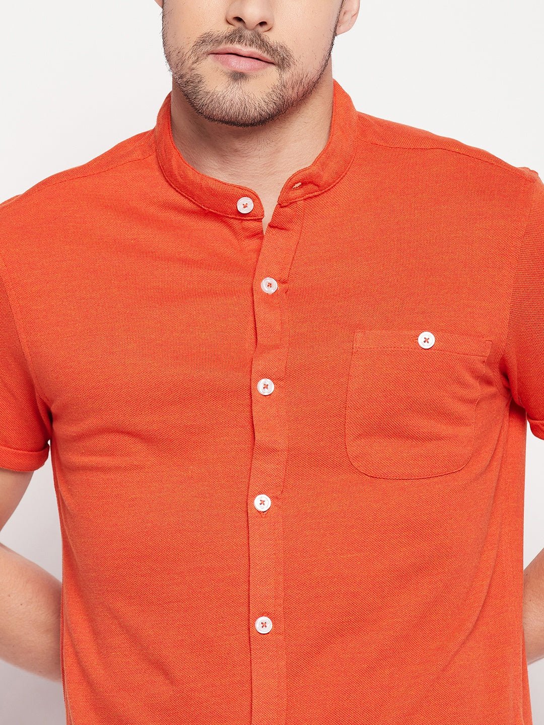 Rust Henley Neck Shirt - clubyork