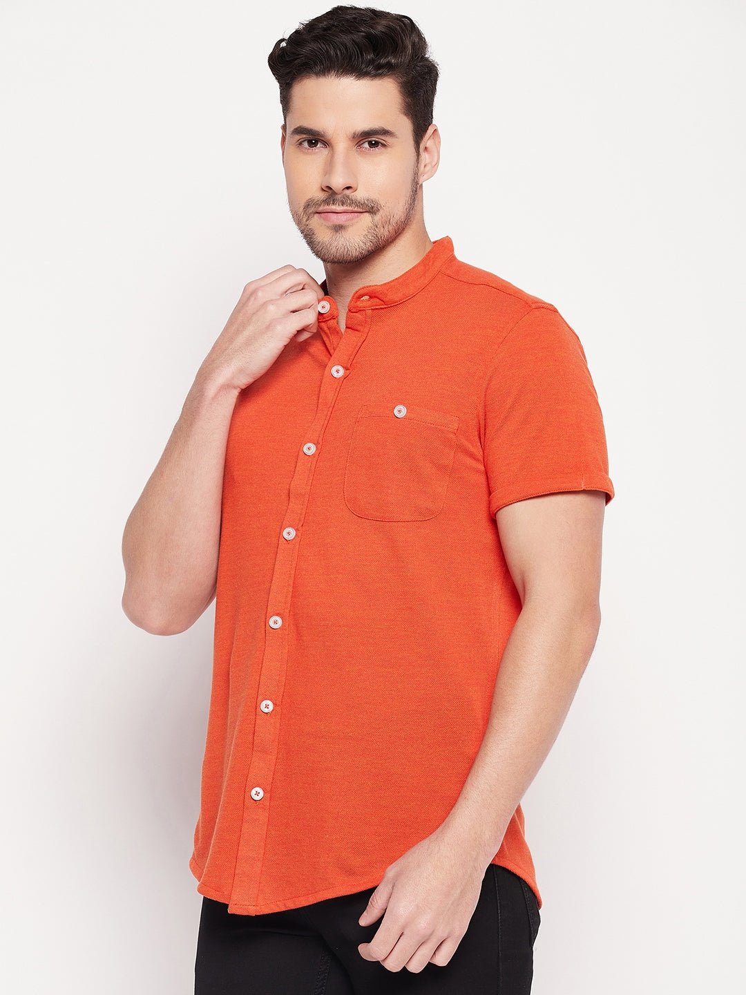 Rust Henley Neck Shirt - clubyork