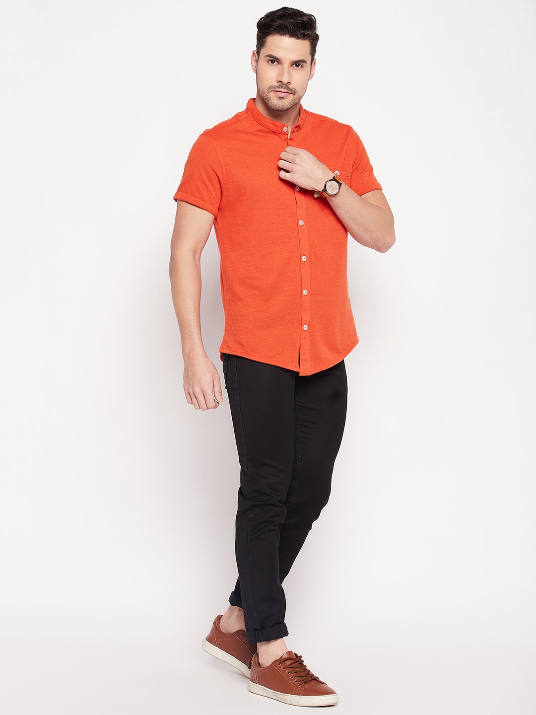 Rust Henley Neck Shirt - clubyork