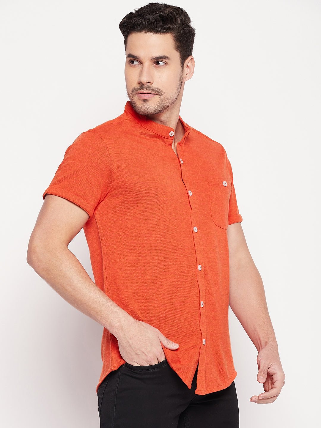 Rust Henley Neck Shirt - clubyork