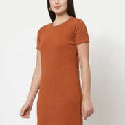 Rust Round Neck Dress - clubyork