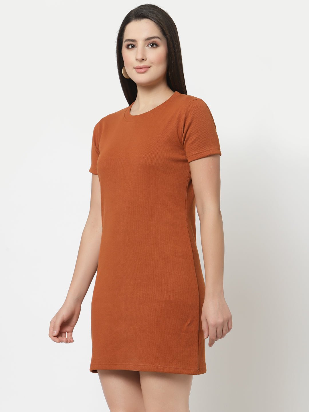 Rust Round Neck Dress - clubyork