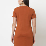 Rust Round Neck Dress - clubyork