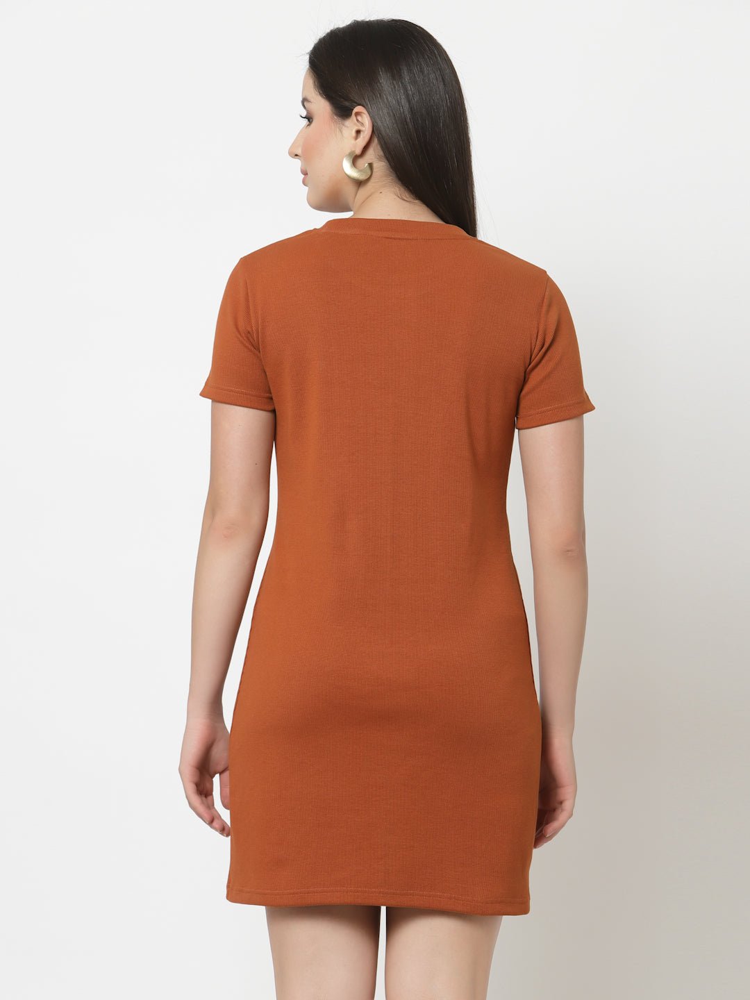 Rust Round Neck Dress - clubyork