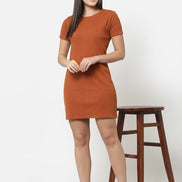 Rust Round Neck Dress - clubyork