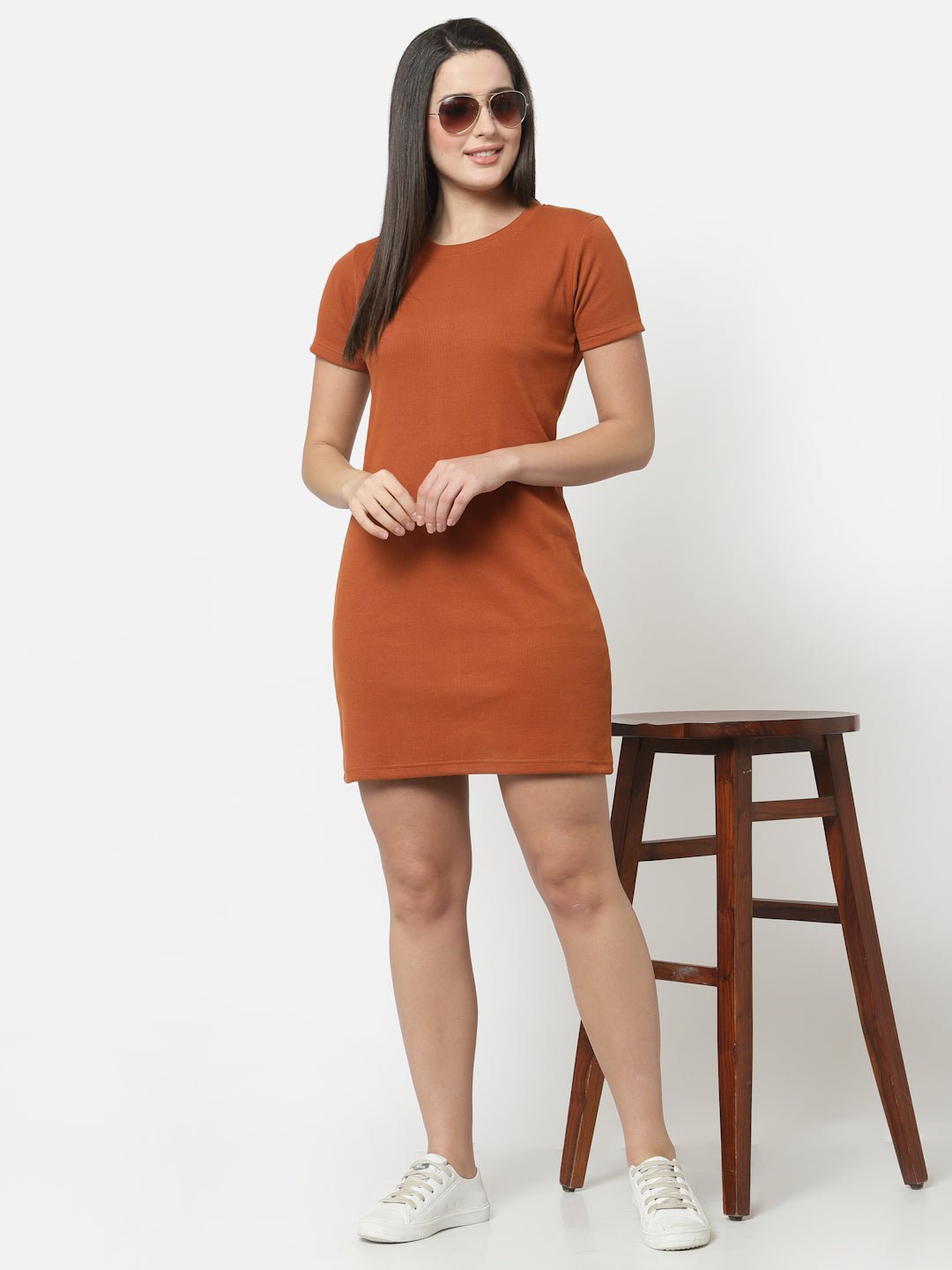 Rust Round Neck Dress - clubyork