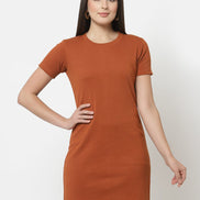 Rust Round Neck Dress - clubyork