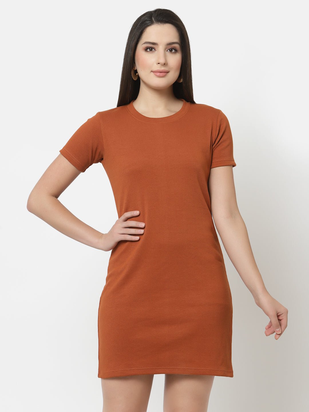 Rust Round Neck Dress - clubyork