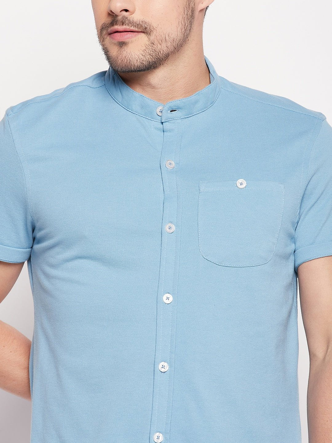 Sky Blue Henley Neck Shirt - clubyork