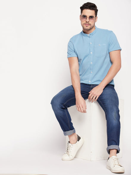 Sky Blue Henley Neck Shirt - clubyork